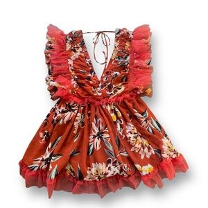 Tularose Amelia Dress in Orange Dahlia Floral Women’s Size Small